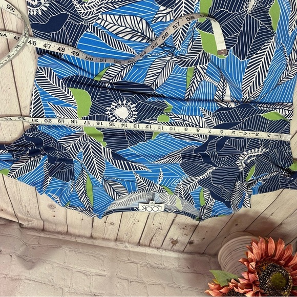 the look Chic Blue Green tropical Floral Dress sz XL 3/4 sleeve bateau neck - Picture 5 of 9